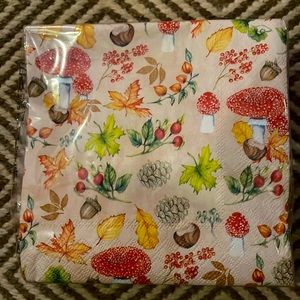 40 Napkins Luncheon 13x13 Mushroom Harvest Fall Acorn